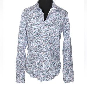 Frank & Eileen Barry Signature Crinkle Shirt Small S Pink Blue Floral Button Up